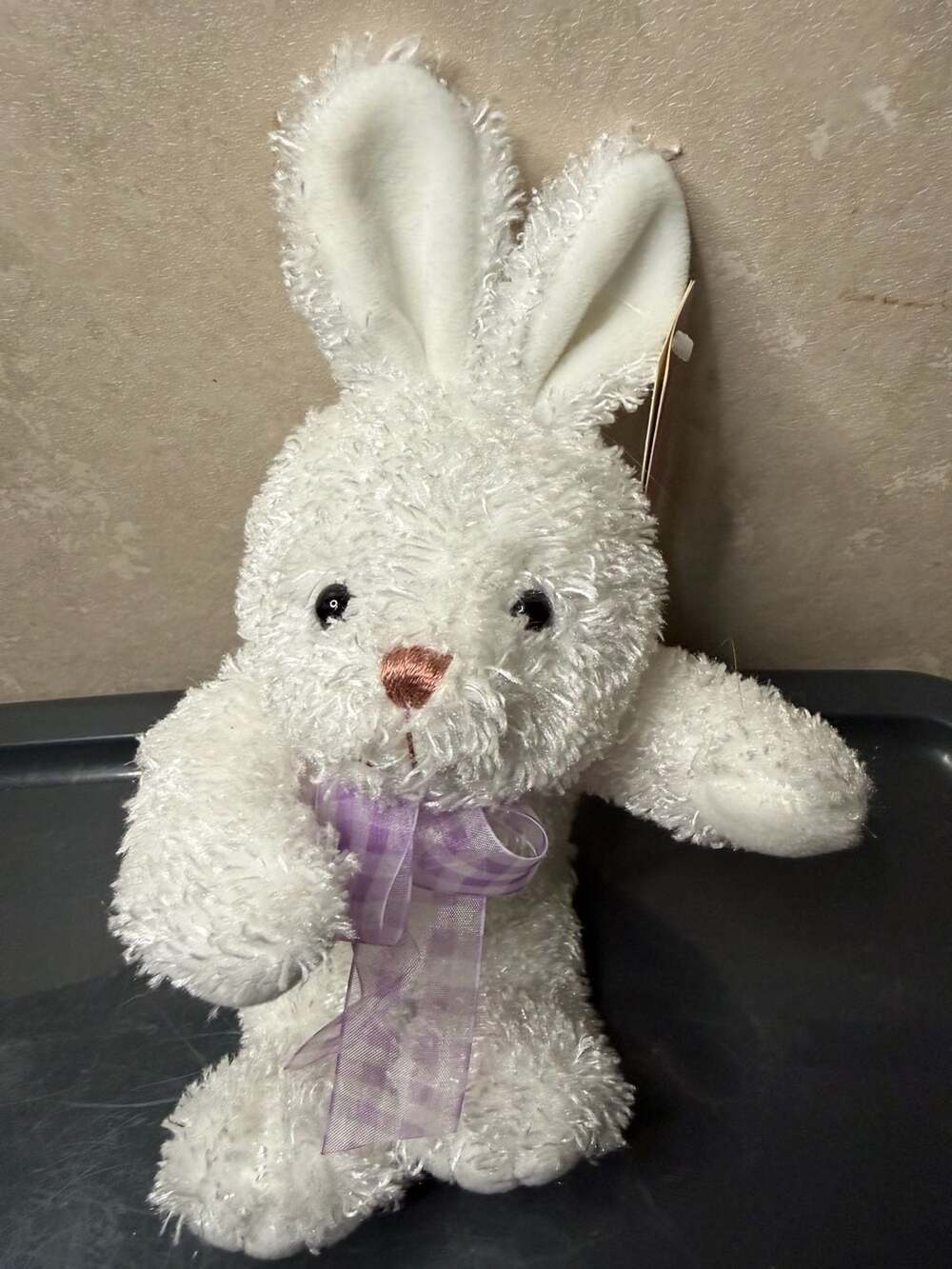 Easter Plush White Bunny Rabbit Stuffed Animal Purple Bow Tagged